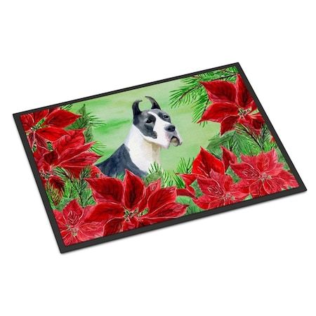 Carolines Treasures Harlequin Great Dane Poinsettas Indoor or Outdoor Mat, 18 x 27 in. CK1292MAT